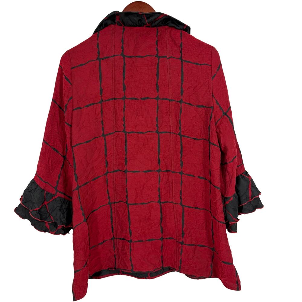 Ali Miles Medium Red Black Long Sleeve Wearable Art Blouse Shirt Top Christmas - Picture 7 of 7